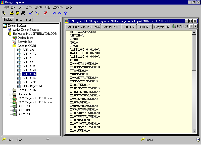 要檢查各Gerber輸出文件，則在瀏覽器中打開CAM Output for PCB1，即可看到一系列Gerber輸出文件。