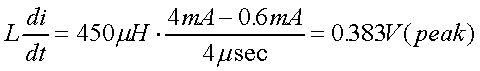 舉例來(lái)說(shuō)，一個(gè)閘在"ON"而載有4mA的電流時(shí)，突然開(kāi)關(guān)切到"OFF"且現(xiàn)在載有0.6mA的電流，假設(shè)開(kāi)關(guān)時(shí)間為4msec，載有450mH的電感信號(hào)的導(dǎo)體，此時(shí)所產(chǎn)生的電壓突波為