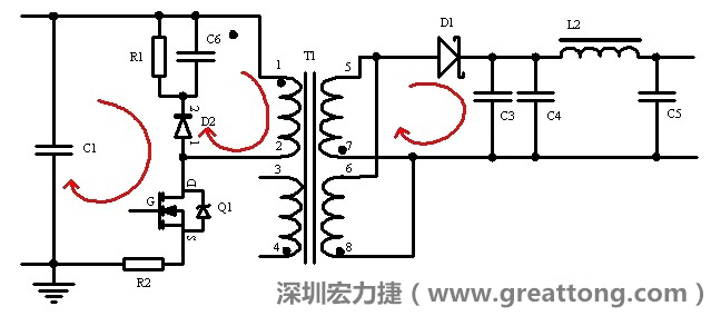 元件布局的時候，要優先考慮高頻脈沖電流和大電流的環路面積，盡可能地減小,以抑制開關電源的輻射干擾