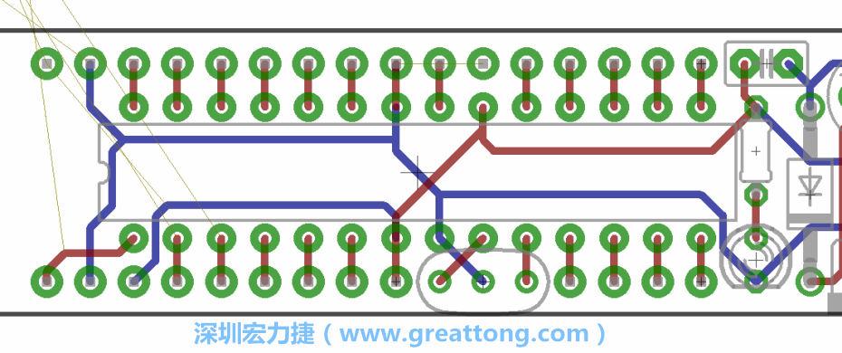 如果可以的話盡量讓接地線保持在電路板的背面，這樣它們就可以在可能范圍內和最大的接地面連結在一起。